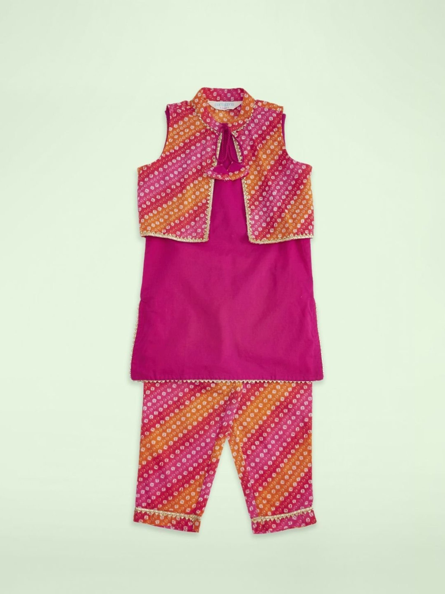 Akkriti by Pantaloons Kids Fuchsia Pink & Yellow Cotton Printed Kurta Set