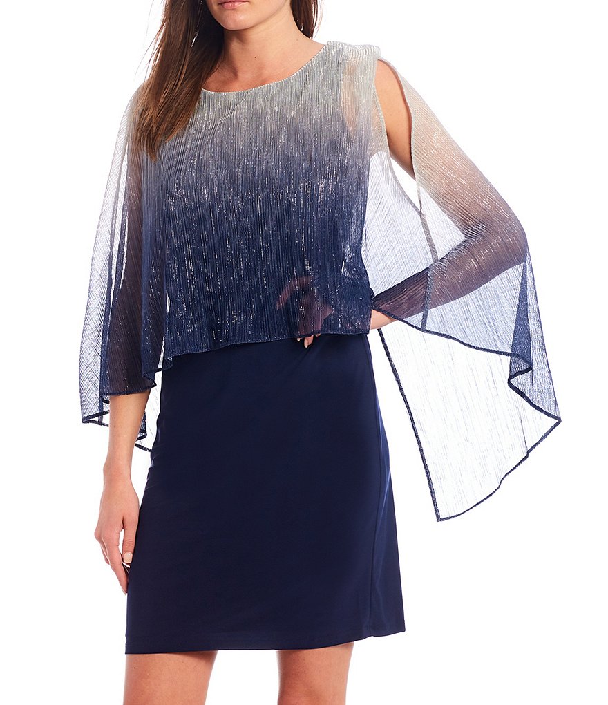 Alex Evenings Illusion Sleeve Embroidered V-Neck A-Line Midi Dress