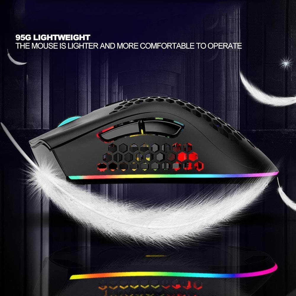 Lightweight Gaming Mouse, Honeycomb Design Rechargeable Wireless Gaming Mouse with USB Receiver RGB Backlight Computer Mouse for Laptop PC (Black)