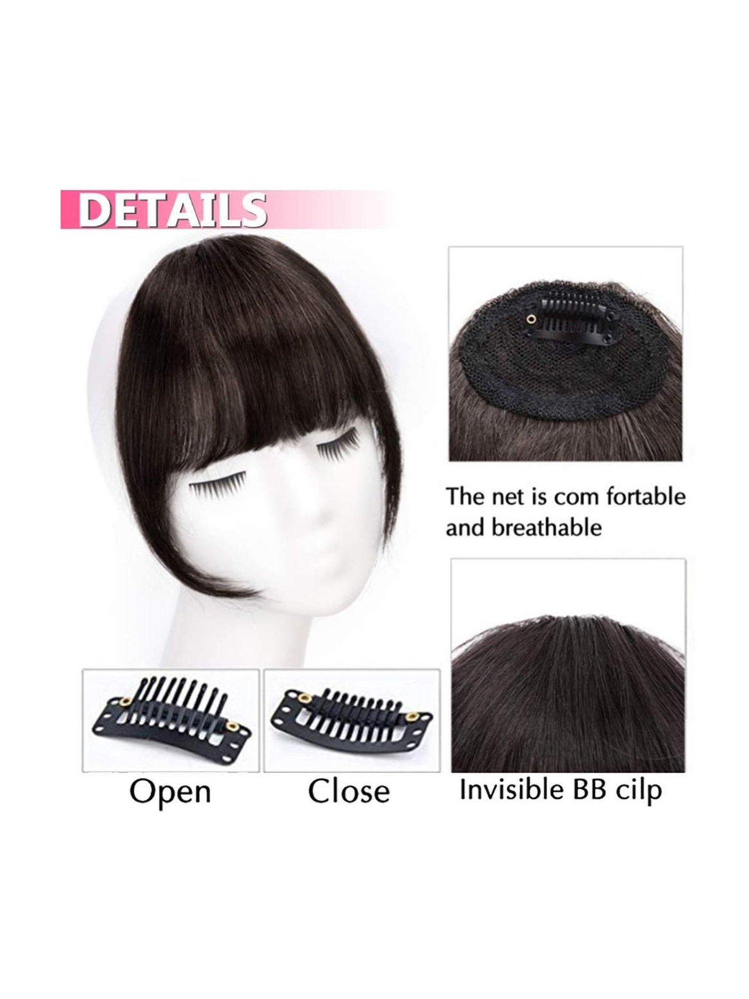Bronson Professional Clip-In Bangs Fringe Hair Extensions - Natural Black No. 3
