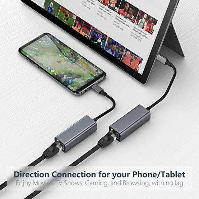 USB C Ethernet Adapter, USB Thunderbolt 3 LAN Adapter, Gigabit Dongle Compatible for MacBook Pro 2018, iPad Pro 2018, Surface Book 2, Galaxy S9 and More - Gray