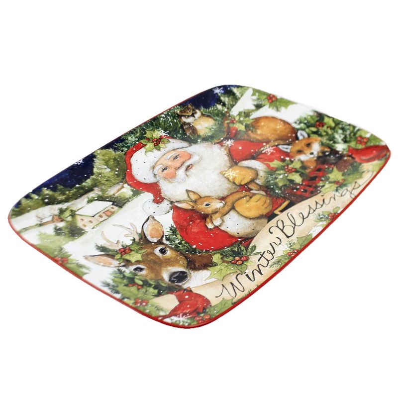 Tabletop 10.0" Magic Christmas Santa Platter Woodland Snowy Certified International  -  Serving Platters