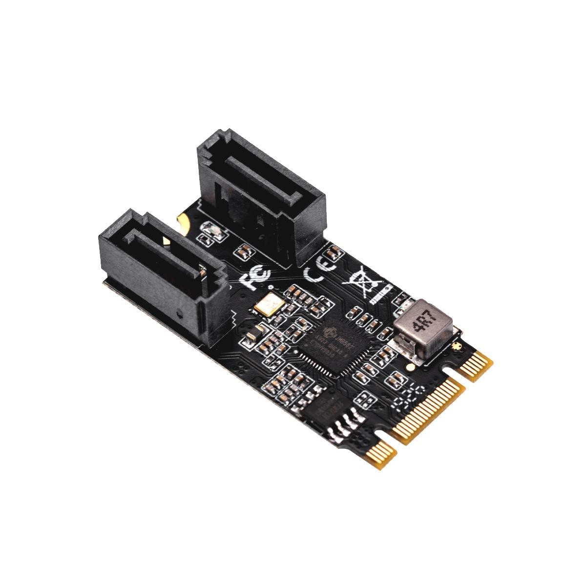 IO CREST M.2 22x42 to SATA III 2 Ports Adapter Card (Jmicro Chipset), Add Two SATA 3.0 Devices to Any M.2 2242 Slot
