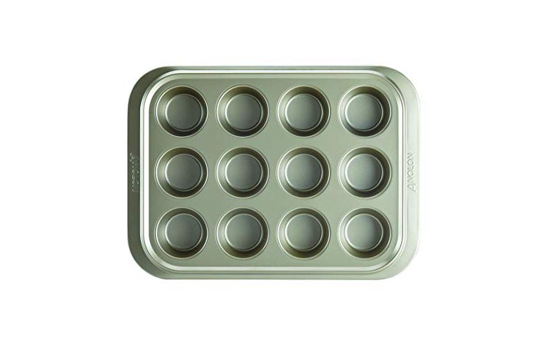 Anolon Allure Nonstick Bakeware Set includes Nonstick Baking Pan with Lid and Muffin/Cupcake Pan - 3 Piece, Onyx/Black/Pewter
