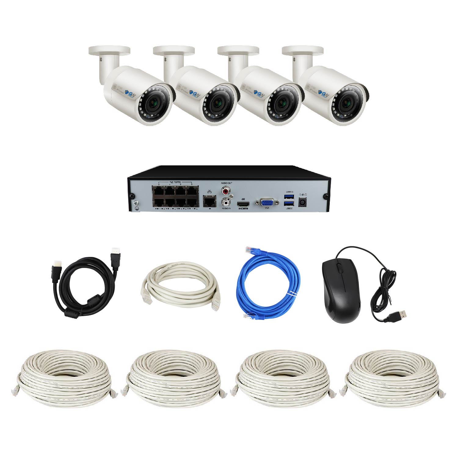 GW 8CH 4K H.265 NVR 5MP IP Security Camera System with (8) x IP PoE 1920P 5 Megapixels Outdoor/Indoor Wide Angle Microphone Bullet Cameras 100 Feet Night vision Motion Detection (2TB HDD)