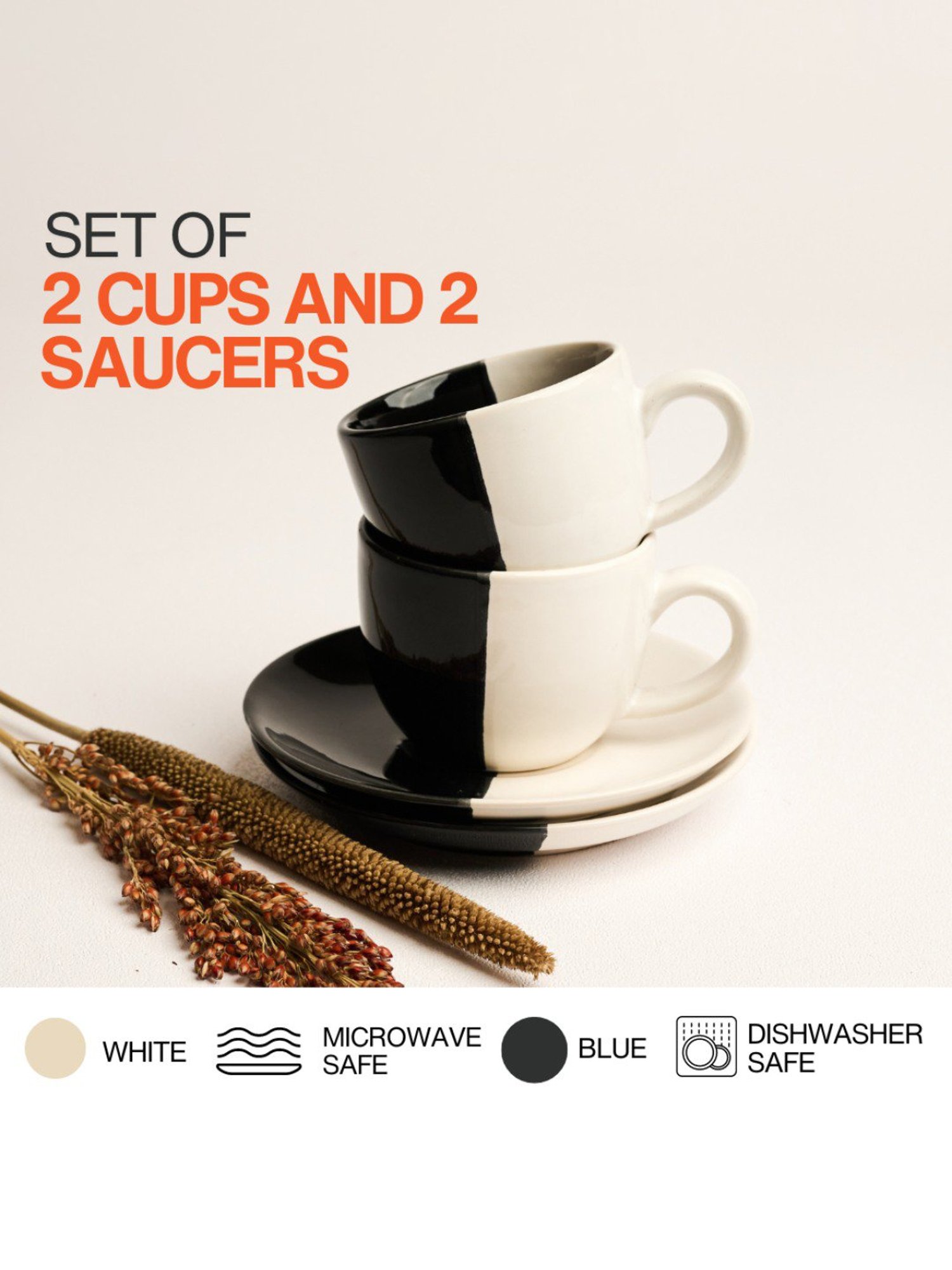 BlackCarrot Black & White Cup & Saucer Set of 2