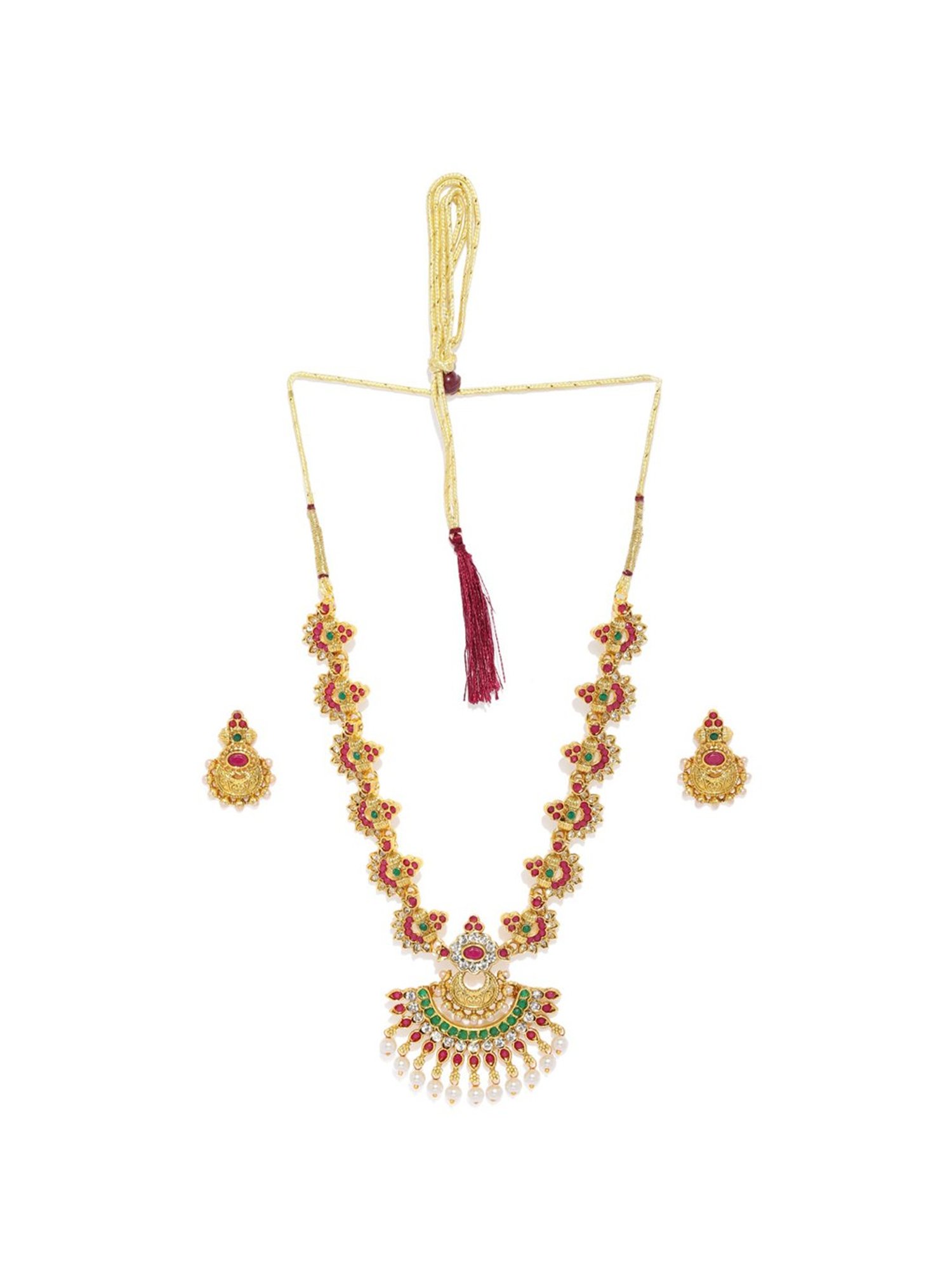 Zaveri Pearls Gold Tone Finely Detailed Enchanting Necklace & Earring Set-ZPFK9381