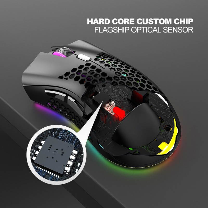 2.4GHz Wireless Mouse USB Rechargeable 1600DPI Adjustable Hollow Out Honeycomb RGB Optical Mouse Gamer Mice