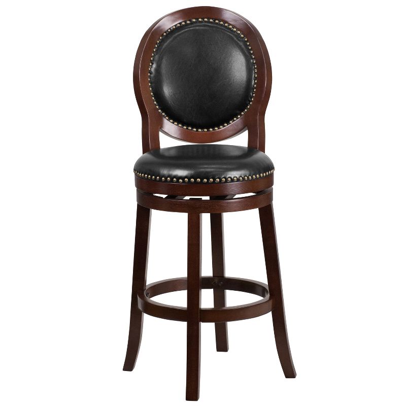 Emma and Oliver 30"H Cappuccino Wood Oval Back Barstool with Black Swivel Seat