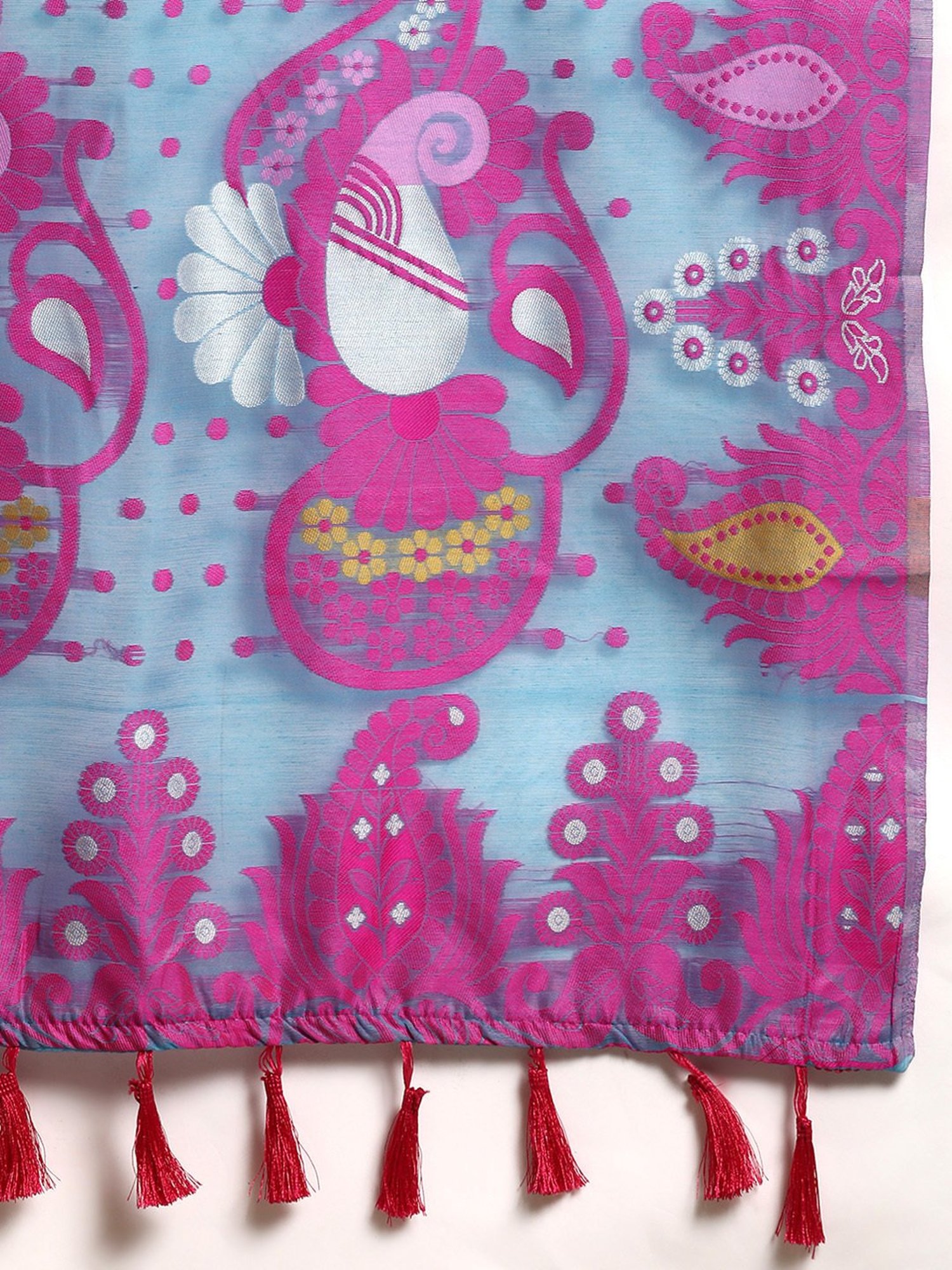 Silk Land Blue Pure Cotton Woven Saree With Unstitched Blouse