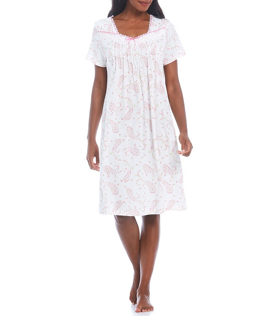 Carole Hochman Paisley Print Knit Waltz Square Neck Short Sleeve Short Nightgown