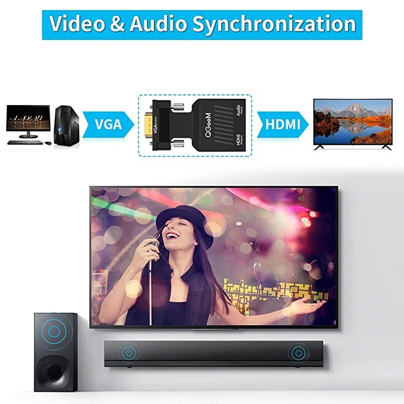 VGA to HDMI Adapter,  VGA to HDMI Adapter with Audio/1080p Video Output, VGA to HDMI (Male to Female) Converter Dongle adaptor for Monitor, Computer, Laptop, Projector, VGA to HDMI Converter