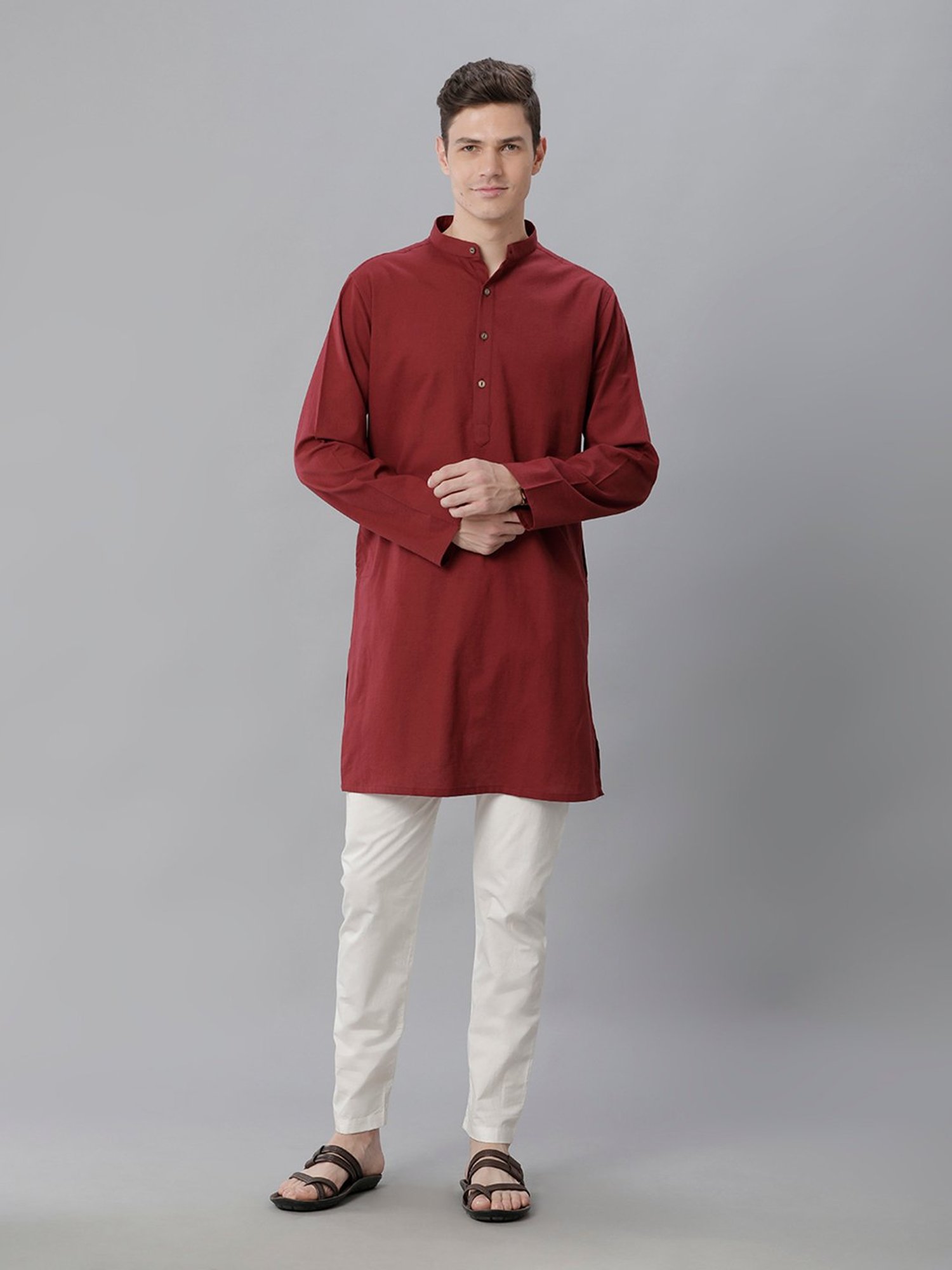 CAVALLO by Linen Club Maroon Regular Fit Kurta