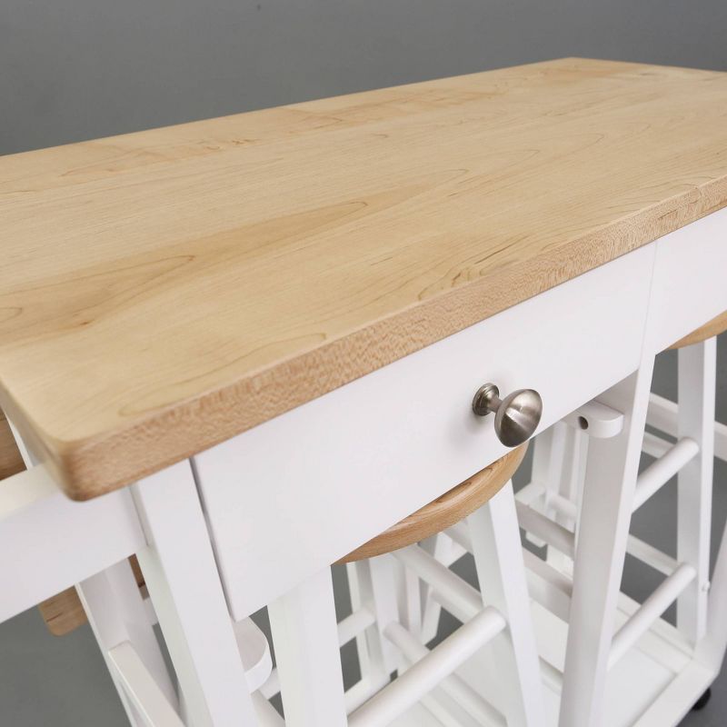Square American Maple Drop Leaf Table Top Breakfast Cart Natural/White - Flora Home