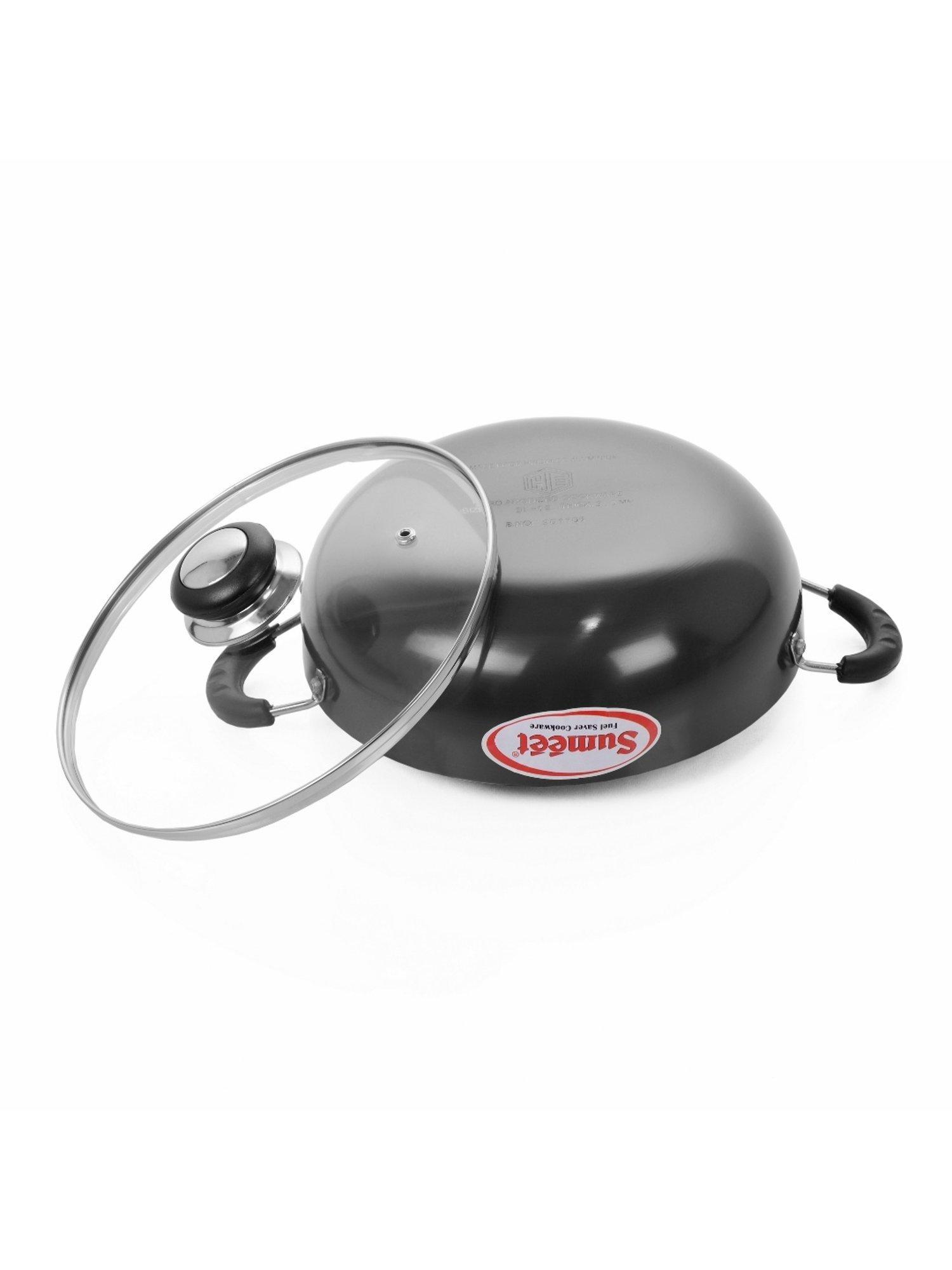 Sumeet 3mm Hardanodised Deep kadhai with Glass Lid. No. - 14  26cm Dia. 3 Ltr Capacity
