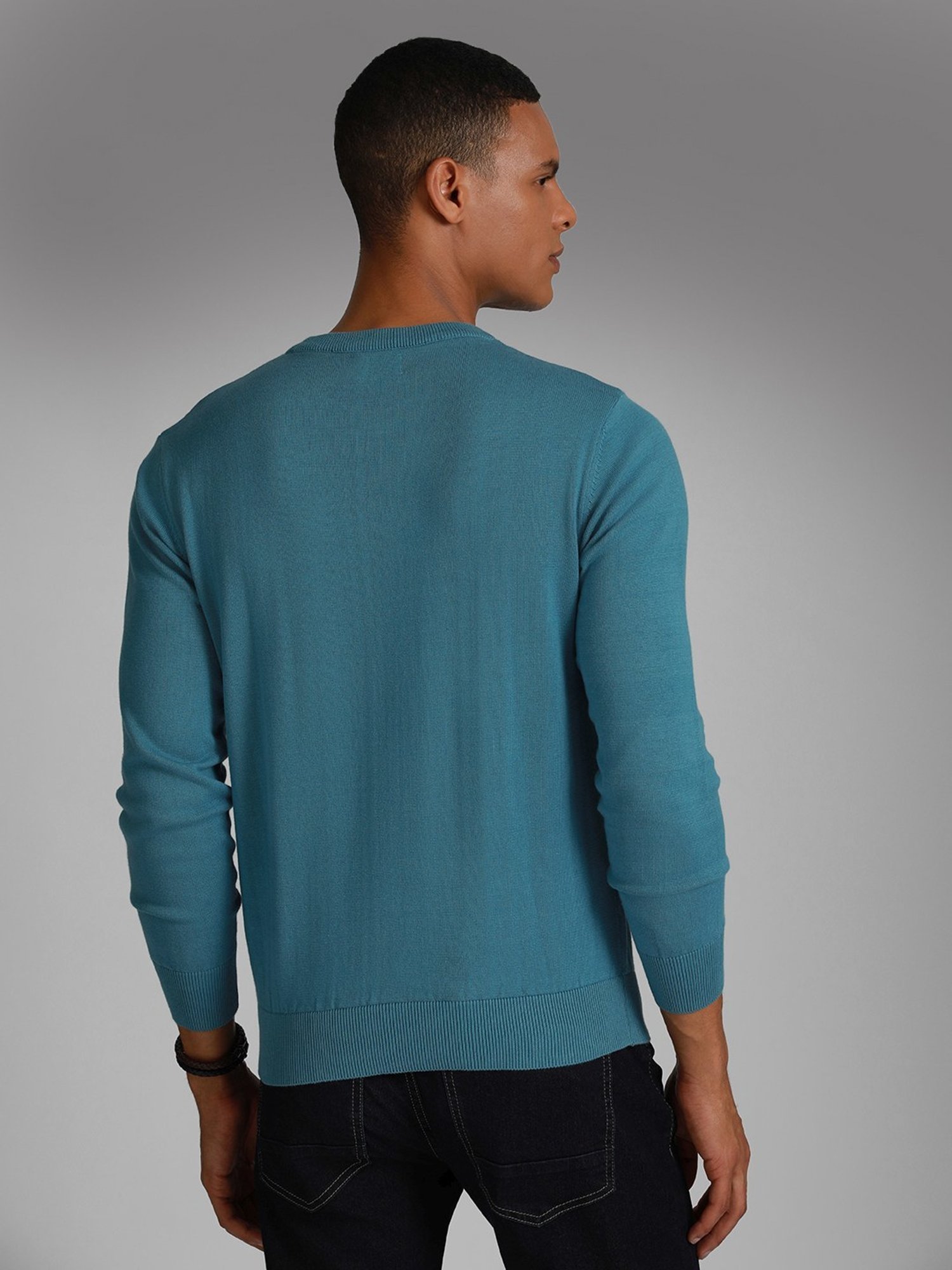 High Star Blue Cotton Regular Fit Sweater