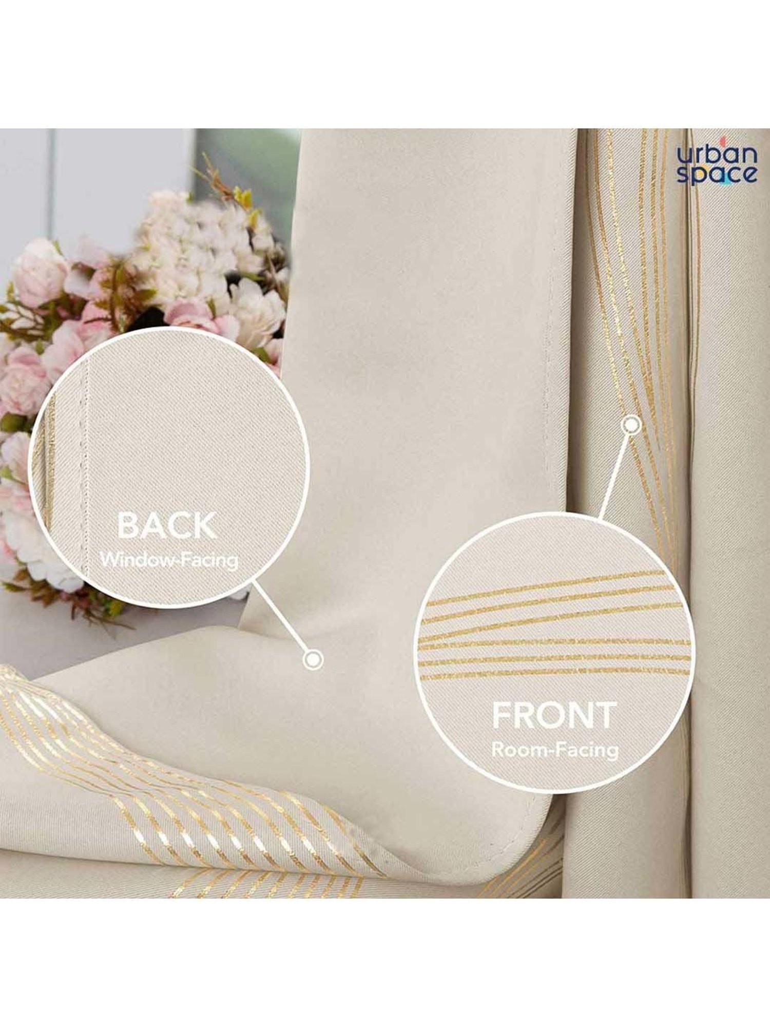 Swayam Cream & Blue Printed Faux Silk Door Curtains - Set of 2