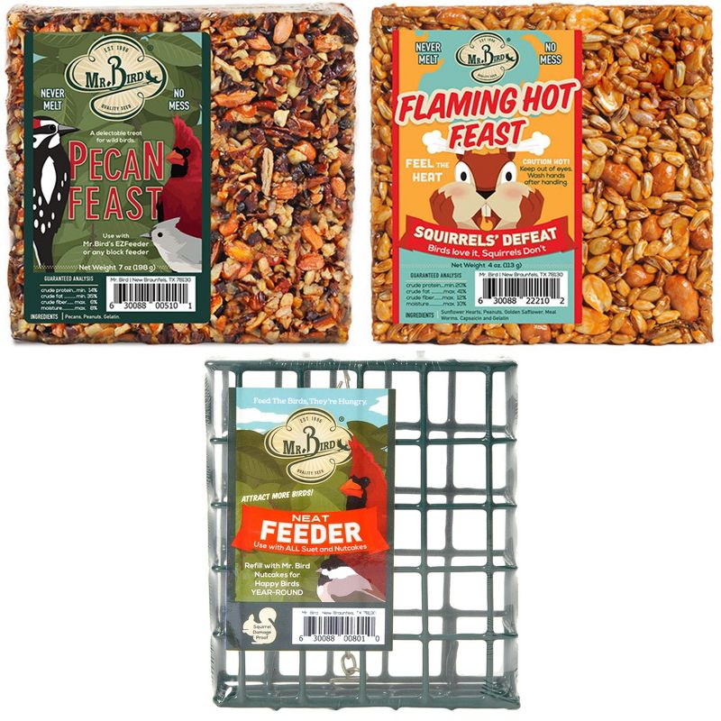 Home & Garden 5.0" Small Cakes + Cage Starter S/3 Bird Pecan Feast Flaming Hot Mr Bird  -  Bird And Wildlife Food