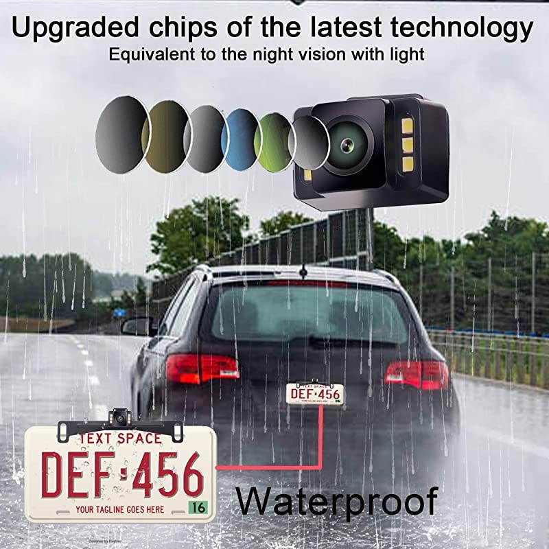 R1 HD 1080P Backup Camera and Monitor Kit 2021 Version Two Channels License Plate Hitch Camera for Cars Trucks SUVs Driving Front/Rear View High-Speed Observation System Super Night Vision