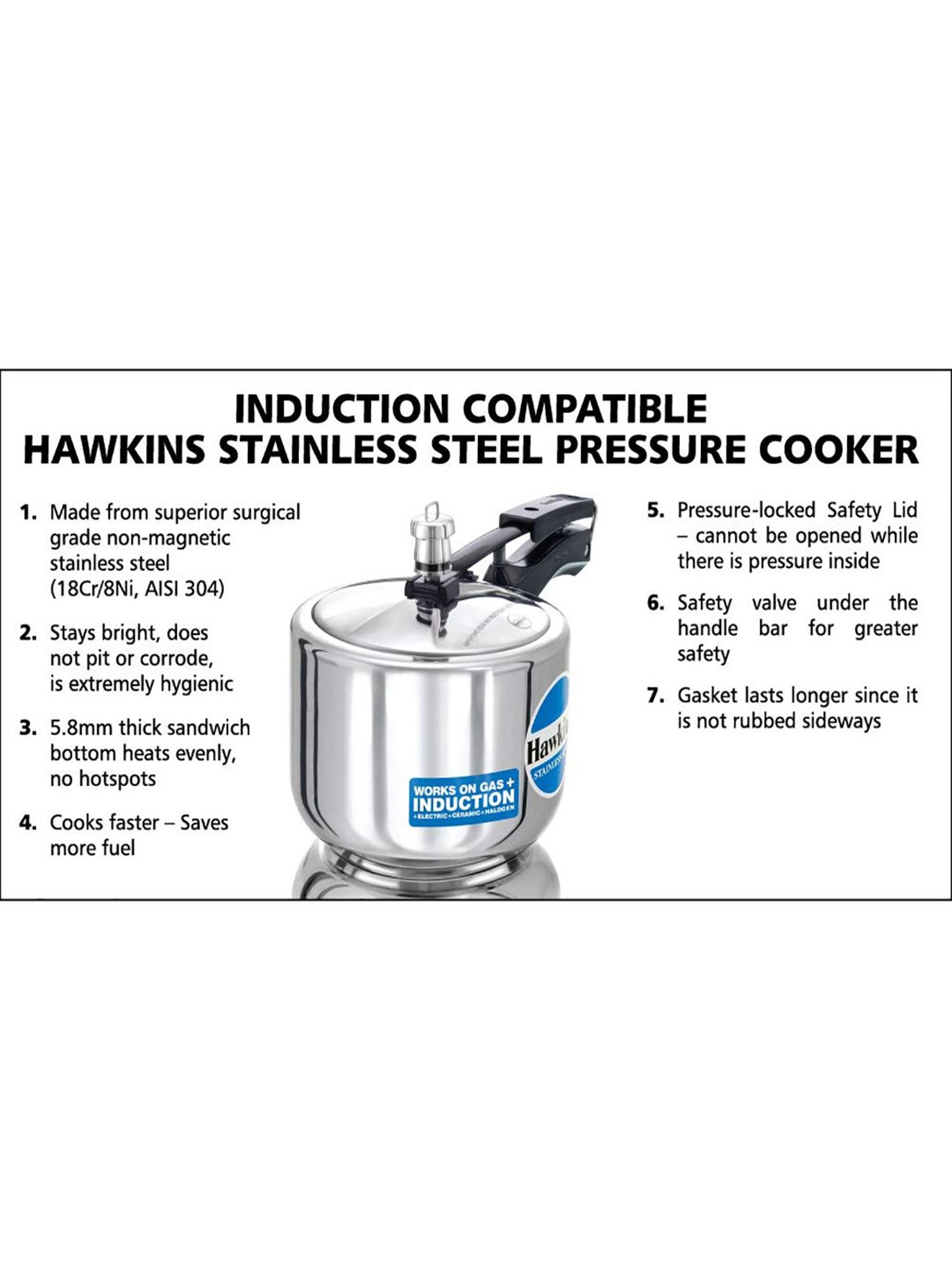 Hawkins Silver Stainless Steel 3 L Induction Based Pressure Cooker - Set of 1