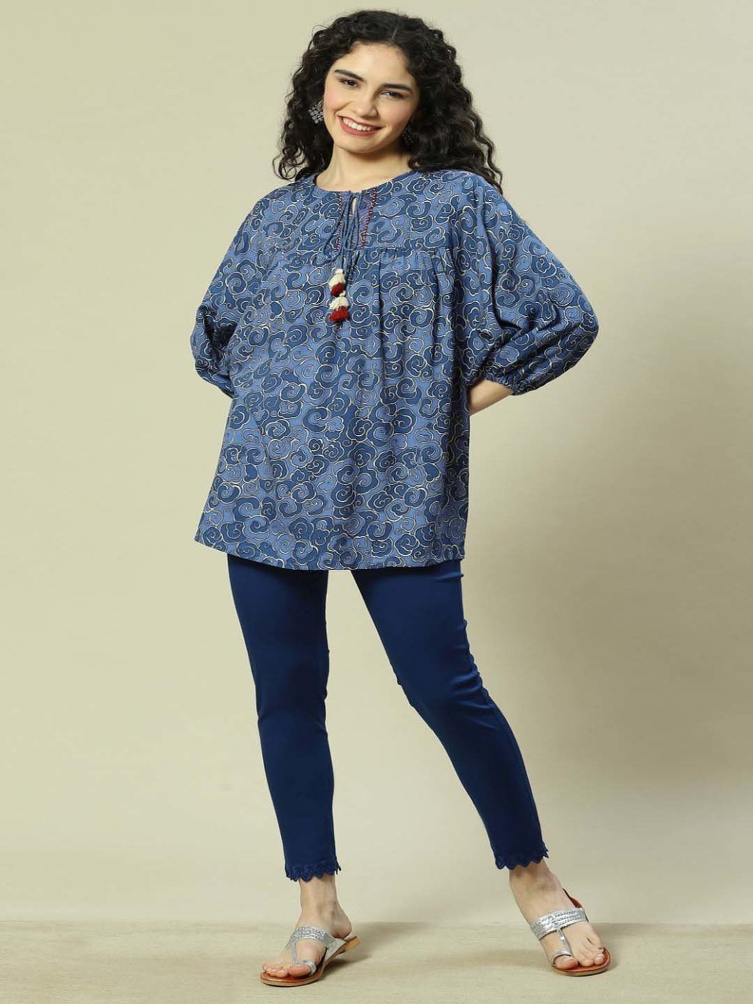 Rangriti Blue Printed Top