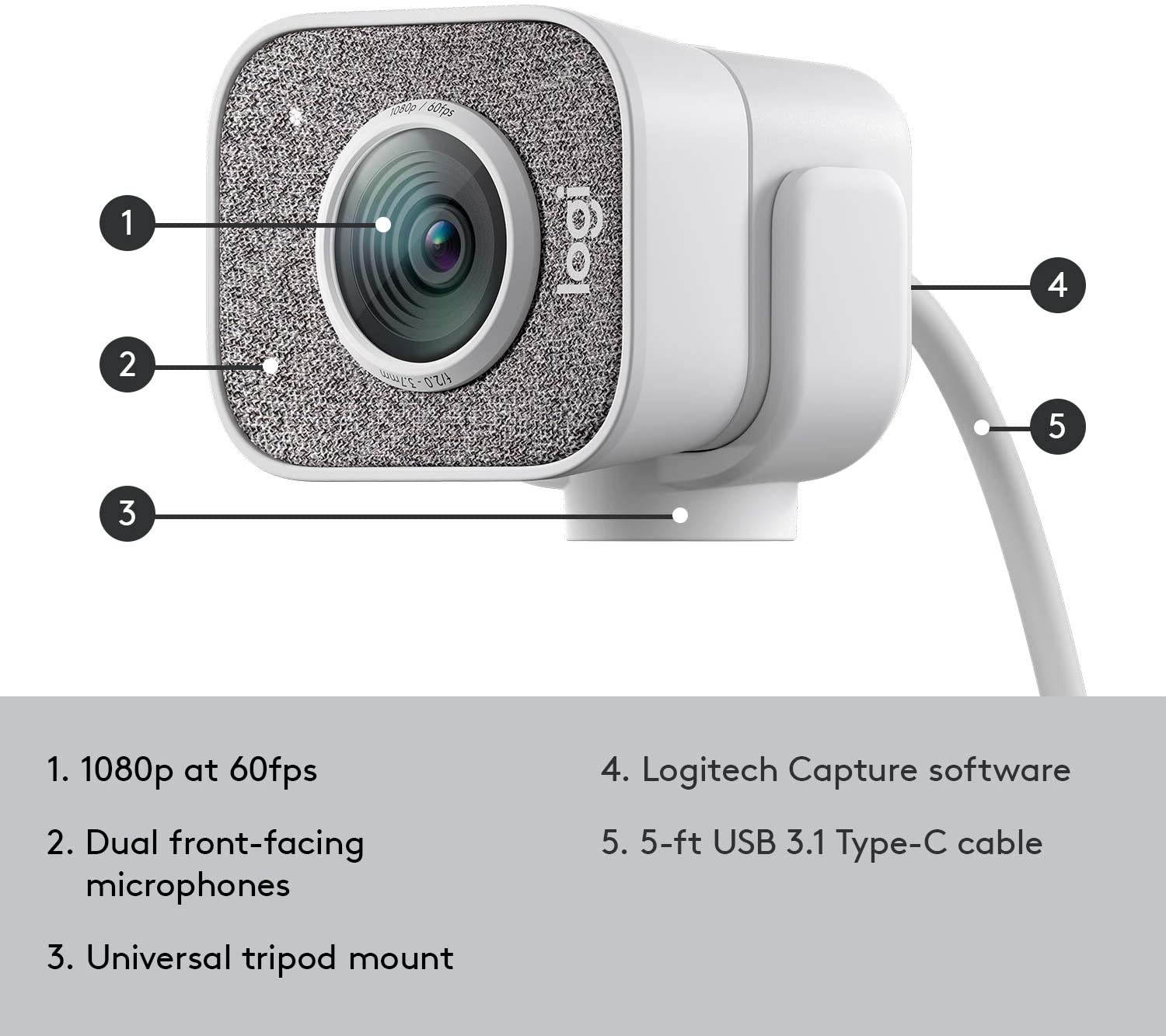 Logitech StreamCam, 1080P HD 60fps Streaming Webcam with USB-C and Built-in Microphone (In Hand)
