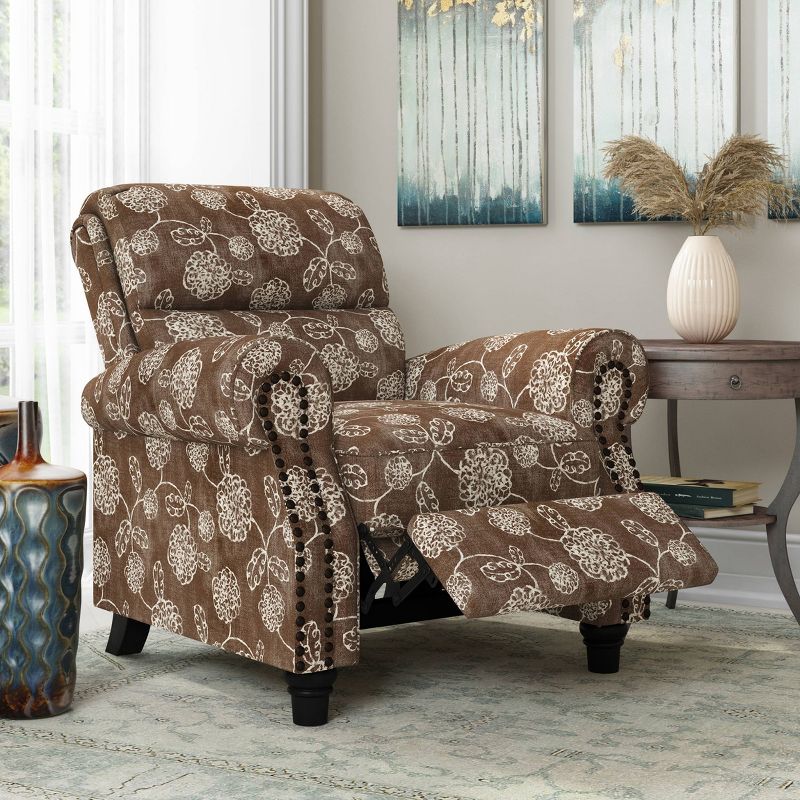 Rynn Bustle Back 2 Position Pushback Recliner Chair Floral Chocolate Brown - ProLounger