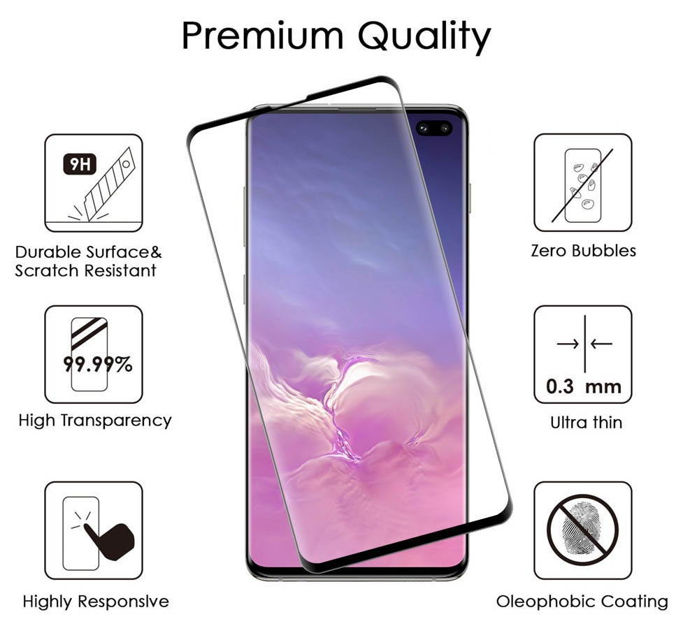 Full Size Tempered Glass 3D Curved Screen Protector for Samsung Galaxy S10 Plus