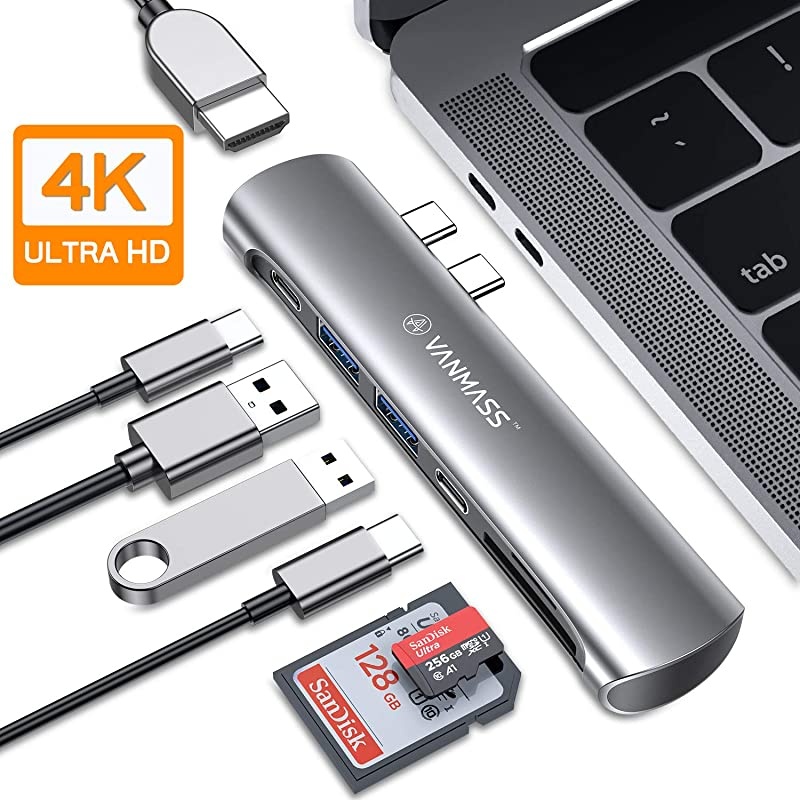 USB C Hub 7 in 1 USB C Adapter with 5K60Hz USBC 30 Port 4K HDMI Port 2 USB 30 Ports SDTF Card Reader 87W PD Charging Port for MacBook Pro and MacBook Air 20182019 2020Grey