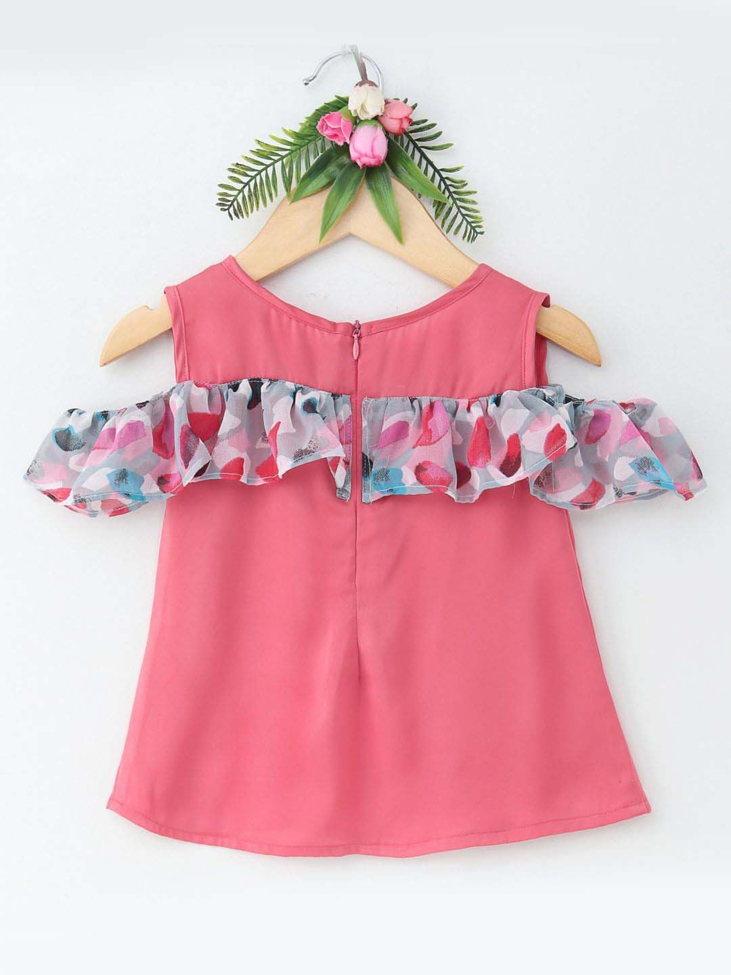 Many Frocks Kids Dark Pink & Grey Printed Top