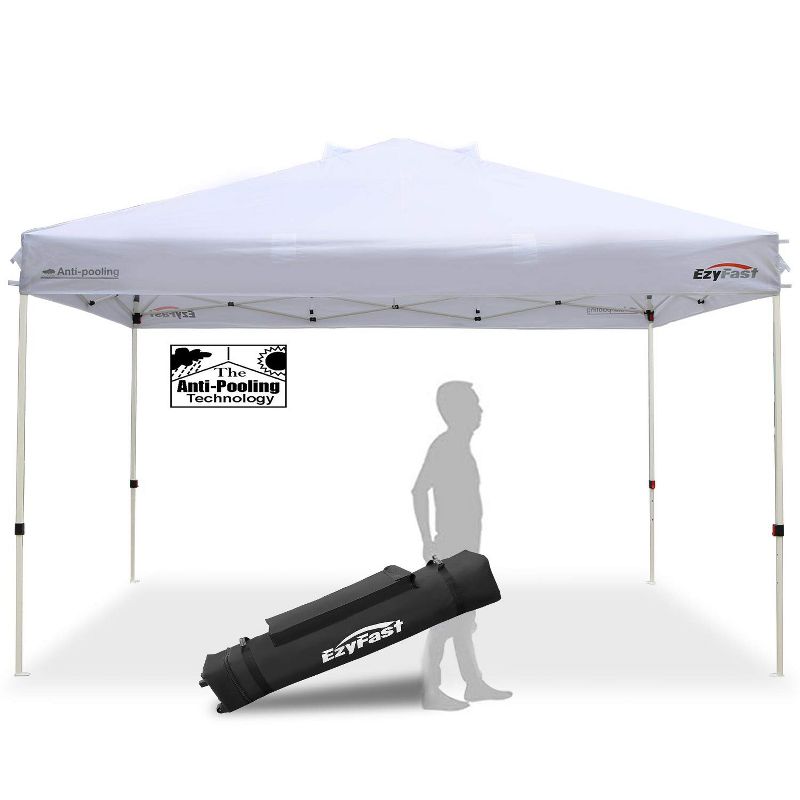 EzyFast 14 x 10 Foot Large Outdoor Waterproof Pop Up Canopy for Rain or Shine w/ Carry Bag, White