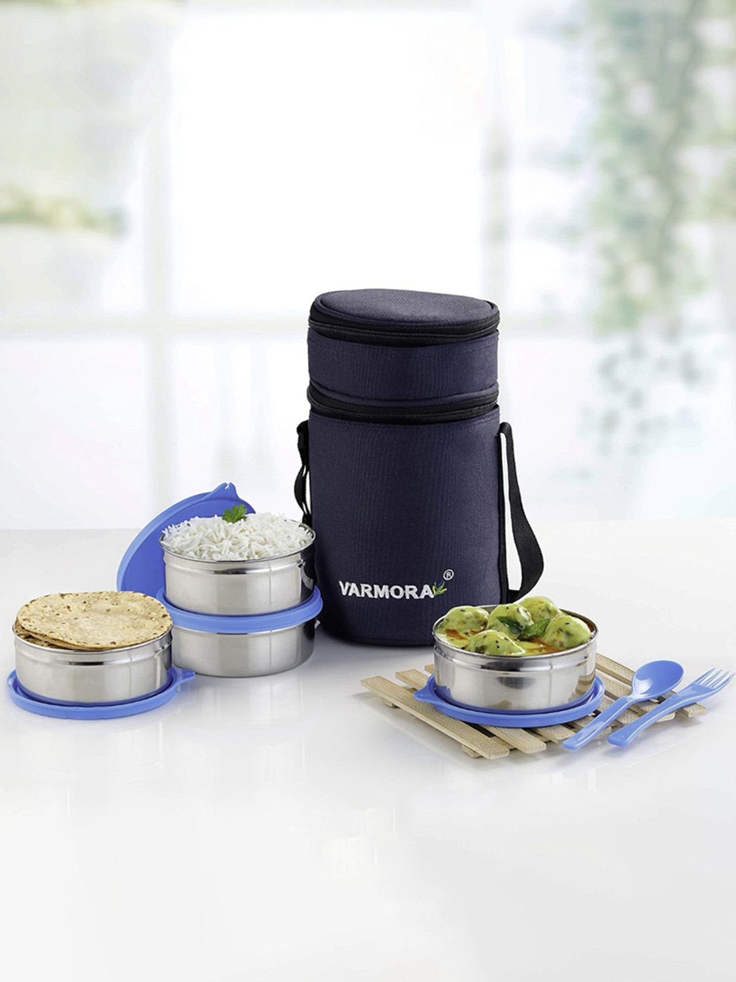 Borosil Grey Stainless Steel Lunch Box - Set of 4