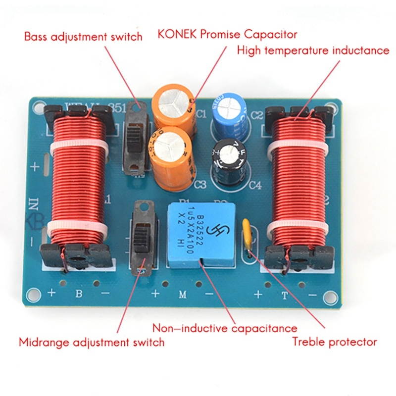 150W Speaker Treble Alto Bass Audio Frequency Divider 3 Way Crossover Filter for 4-11 Inch Bookshelf Speakers