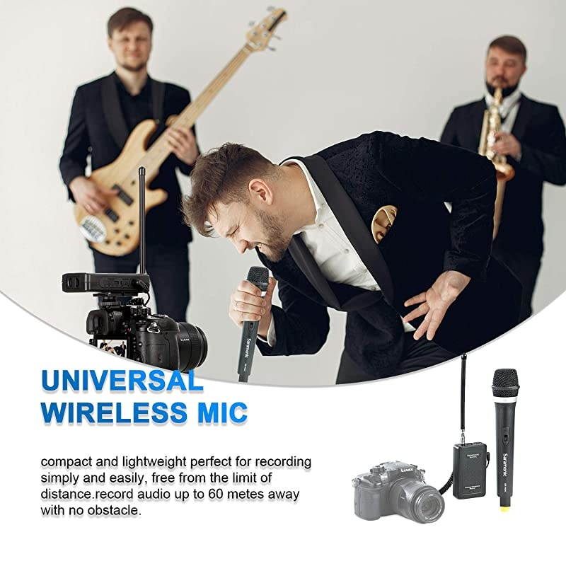 WM4CA Professional Portable Wireless VHF Handheld Microphone System for DSLR CameraVideo Camcorder Compatible with CanonNikonSonyPanasonicBlackMagicZoomTascamRoland