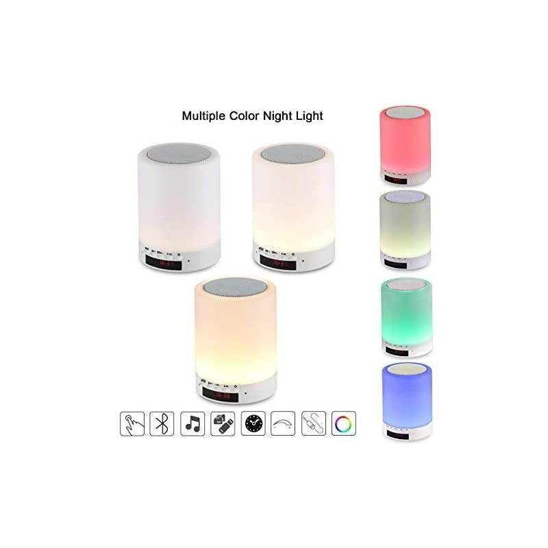 Night Light Bluetooth Speaker  Portable Wireless Bluetooth Speaker with 7 Color LED Light Warm Night Light and Alarm