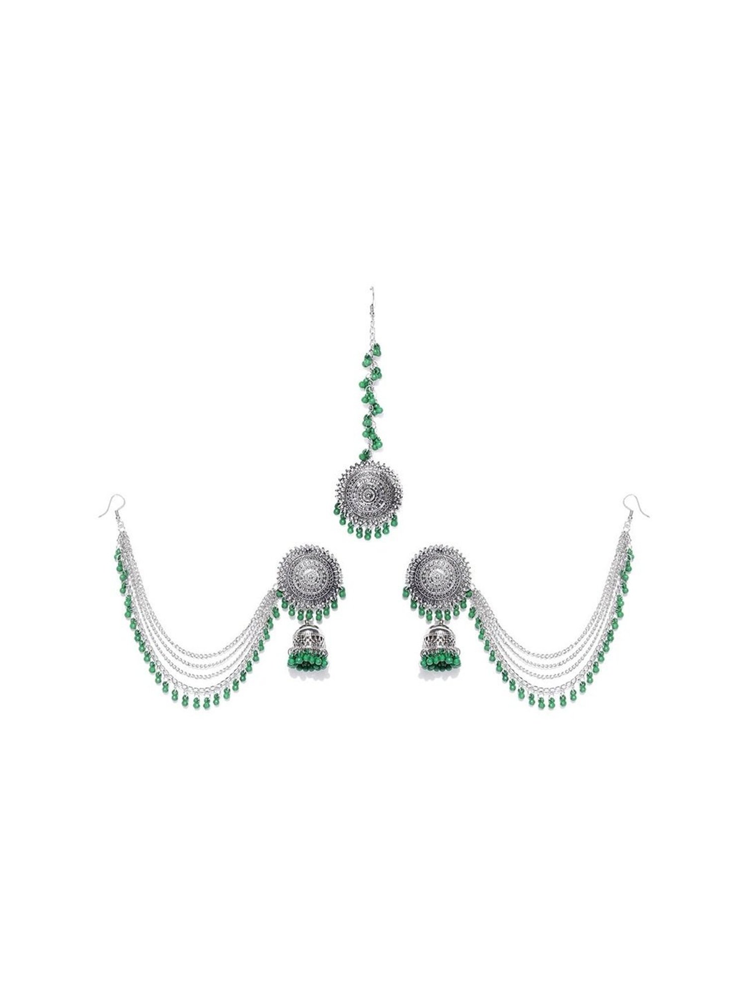 YouBella Stylish Latest Design Green Jhumki Earring & Maangtikka Sets