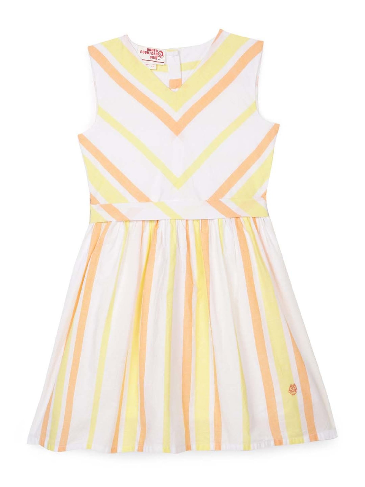 Under Fourteen Only Kids Orange & White Cotton Striped Dress