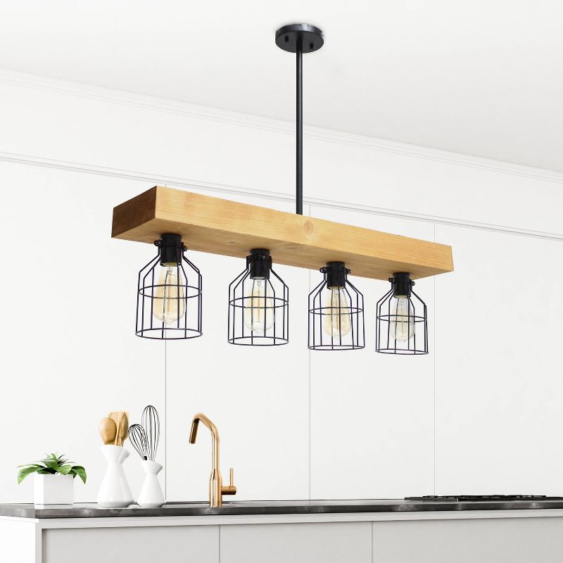 4-Light Wood Beam Pendant Brown - Lalia Home