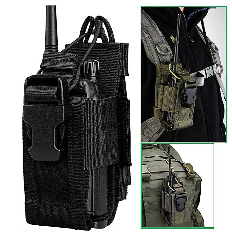 Adjustable Tactical Radio Holder Bag, Molle Two Way Radio Holster Pouch Holder, Nylon Duty Military Storage Case Bag for walkie Talkie (Black, 1 Pack)