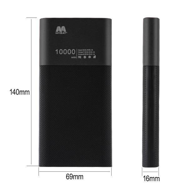Portable 10000mAh Power Bank Dual USB Battery Pack - Black