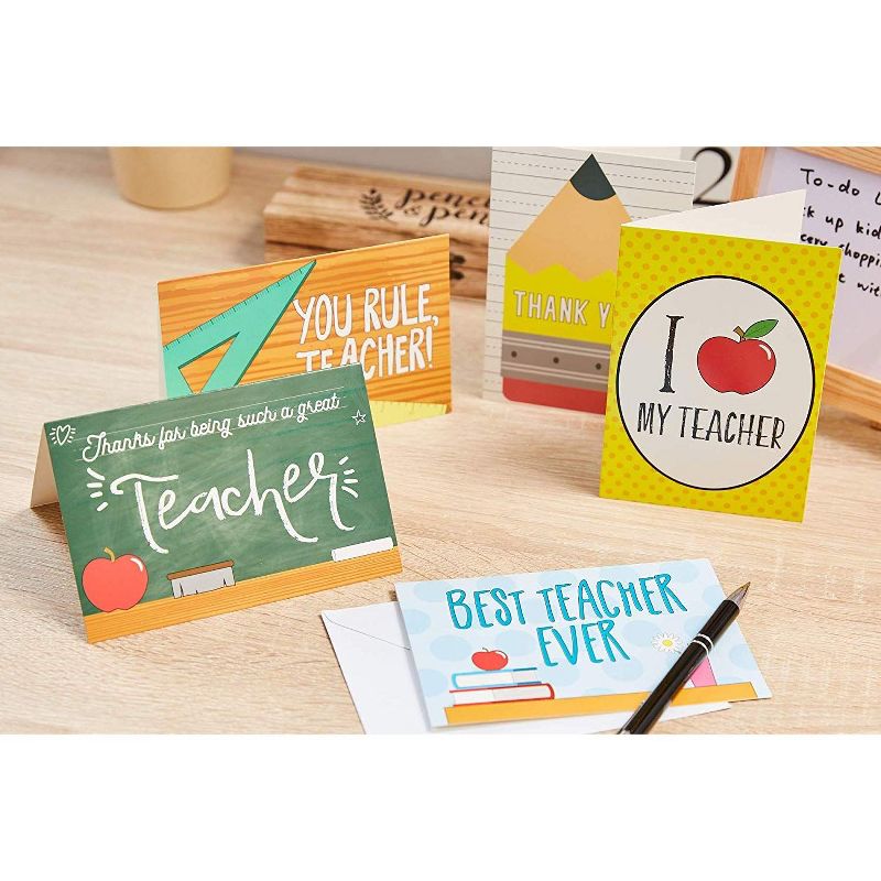 Sustainable Greetings 48-Pack Teacher Appreciation Cards for Kindergarten and Elementary, 6 Designs (4 x 6 In)