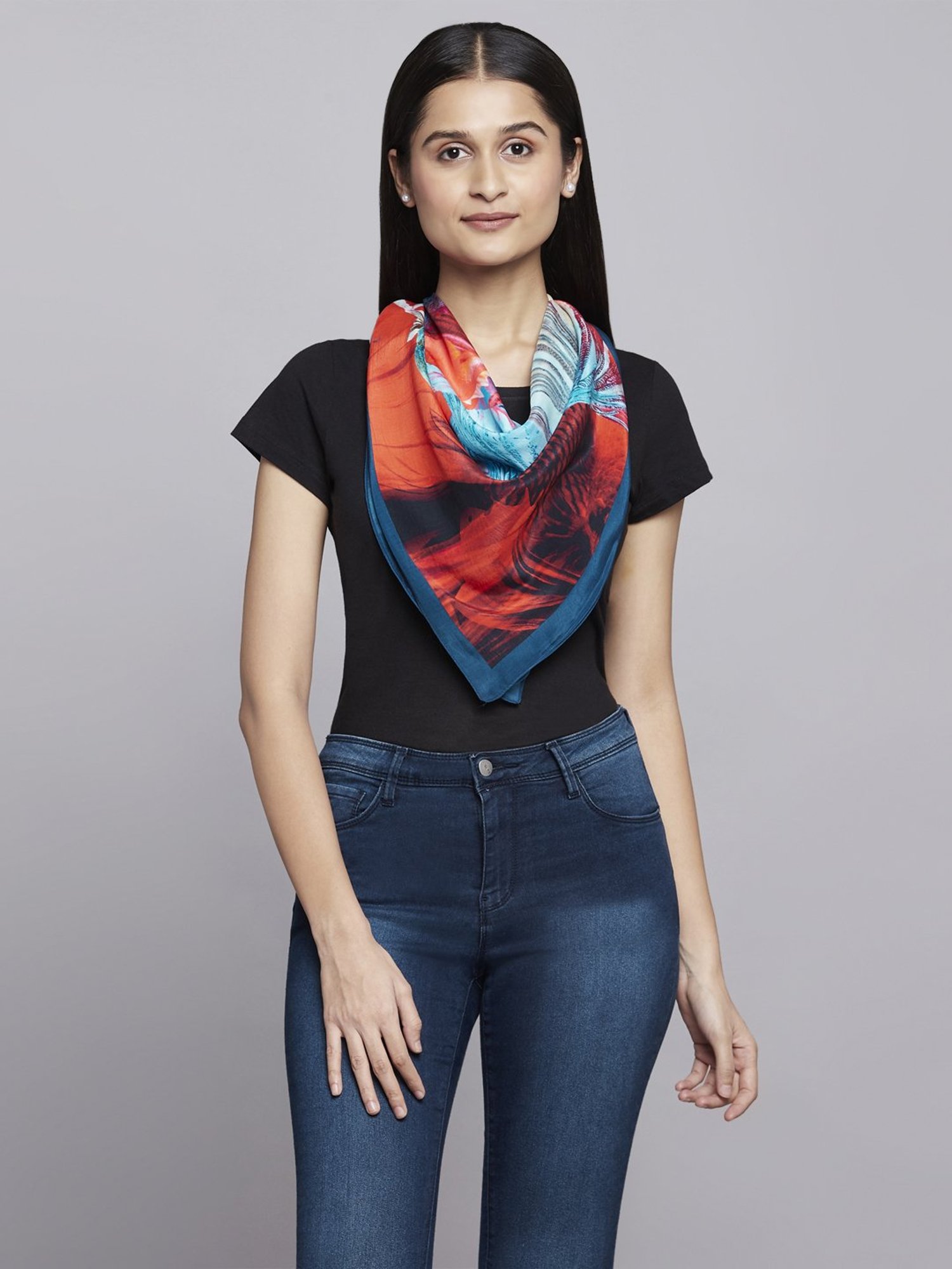 Navyasa by liva Blue & Orange Printed Scarf
