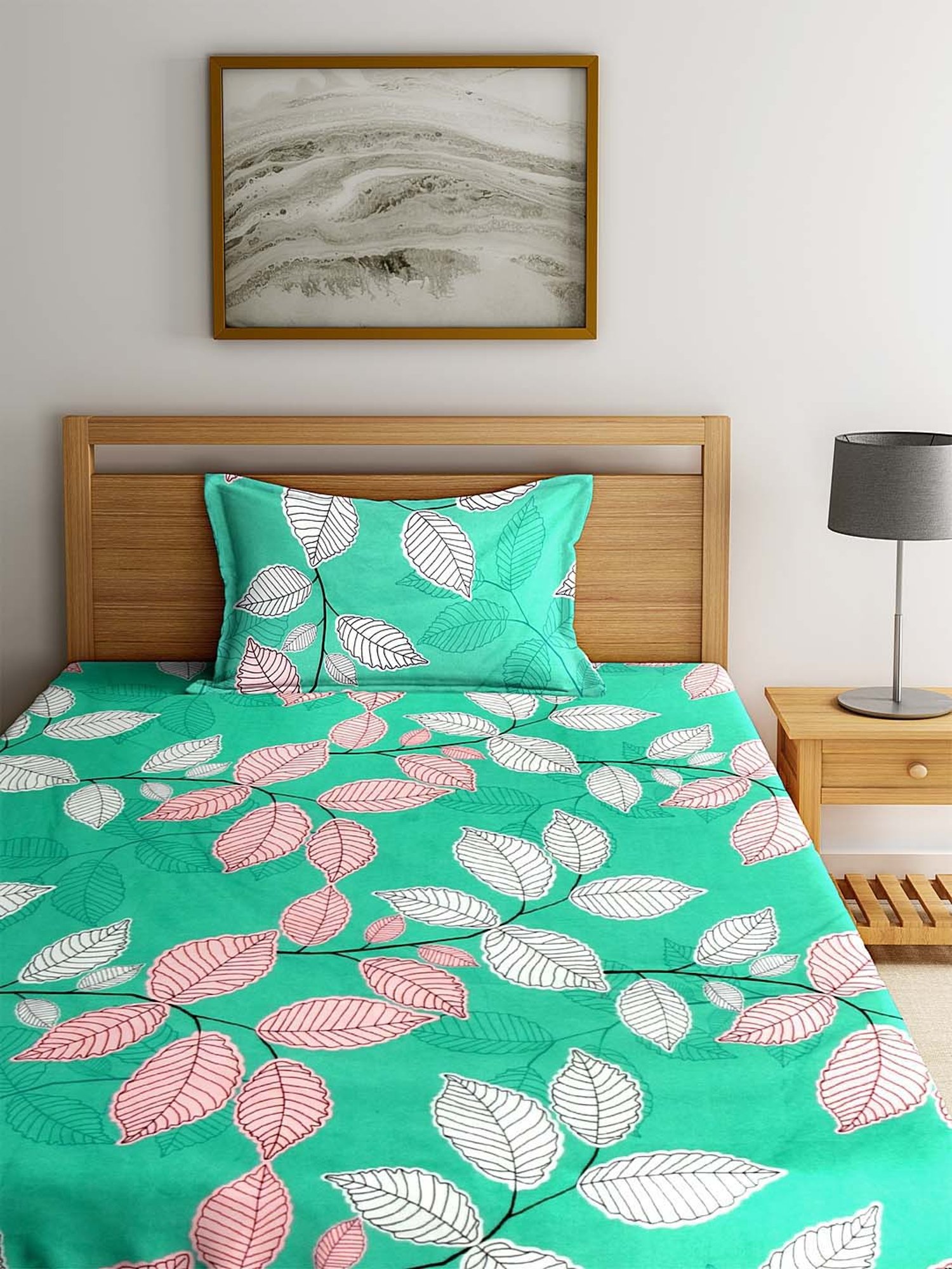 Klotthe Green & Pink Cotton Blend 210 TC Bed Sheets Set