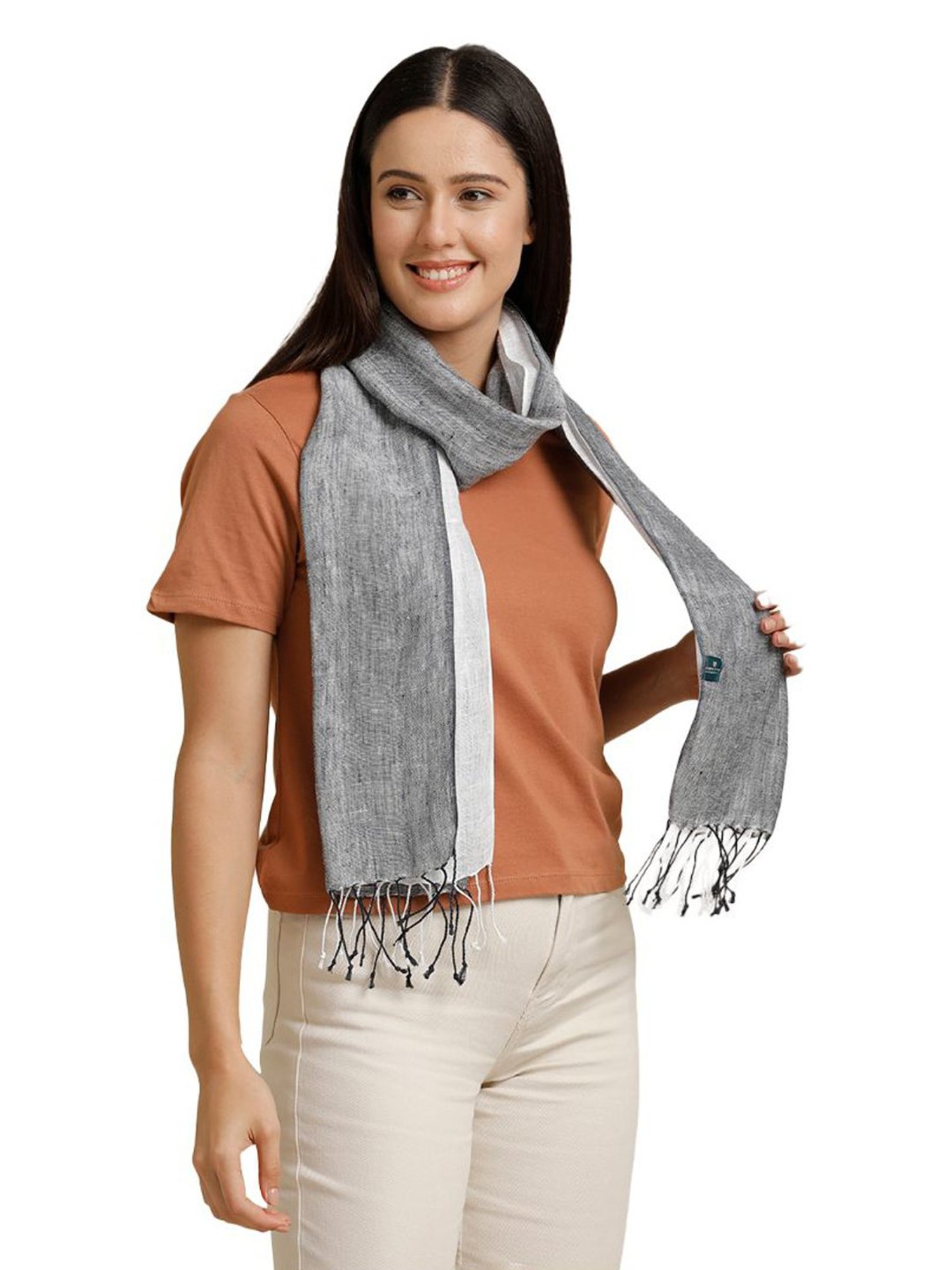 Linen Club Grey Striped Pure Linen Stole