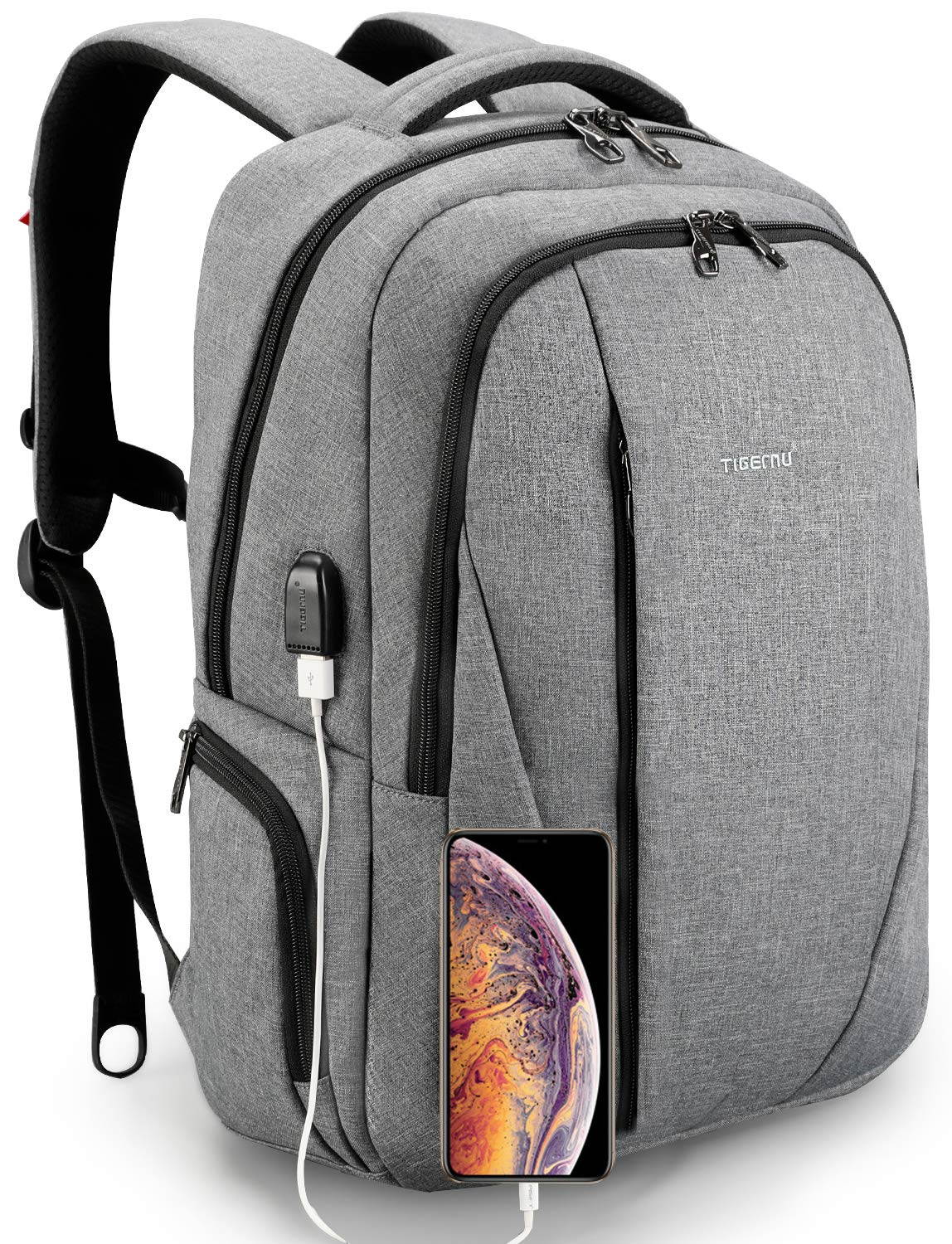 Tigernu Laptop Backpack,Business Travel Anti Theft Slim Durable Laptops Backpack with USB Charging Port,Water Resistant College School Computer Bag for  15.6 Inch Laptop and Notebook - Black