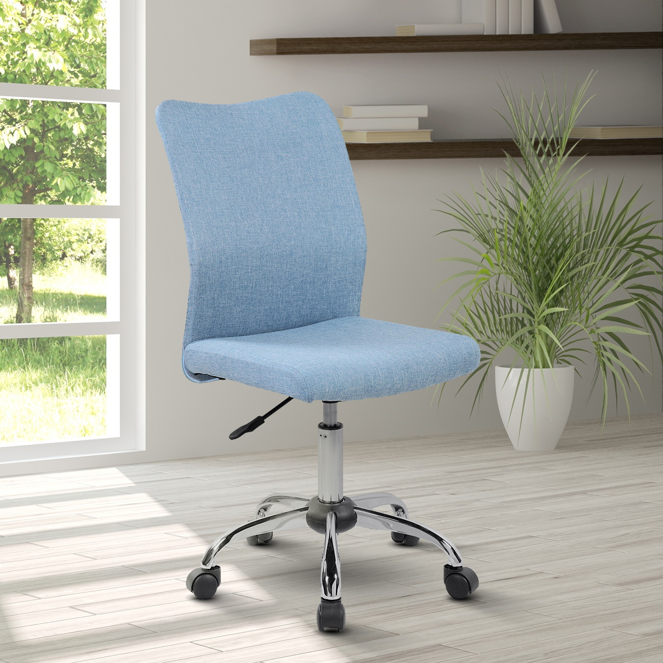 Techni Mobili Modern Office Chair with Height Adjustment, Technical Executive Task Chair with Non Marking Caster Wheels, Blue Jean