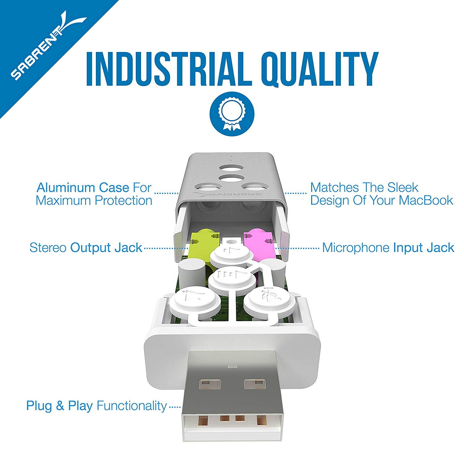 Sabrent Aluminum USB External 3D Stereo Sound Adapter [Black] (AU-DDAB)