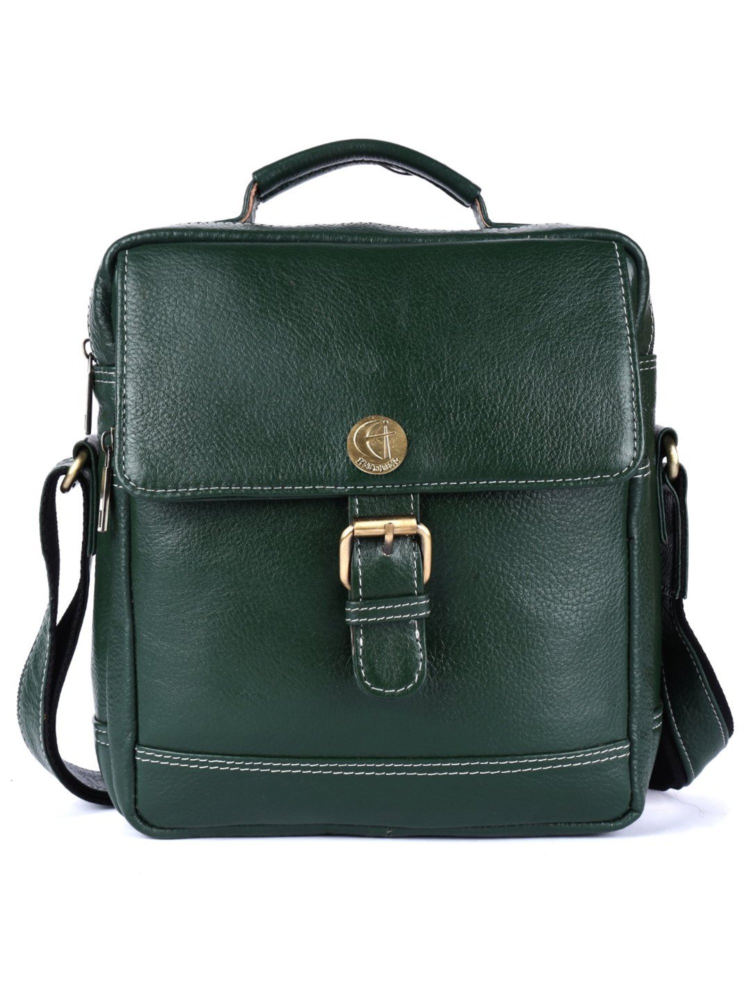HiLEDER Pure Genuine Leather Messenger Shoulder Sling Cross Body Office Bag for Men and Women, Green