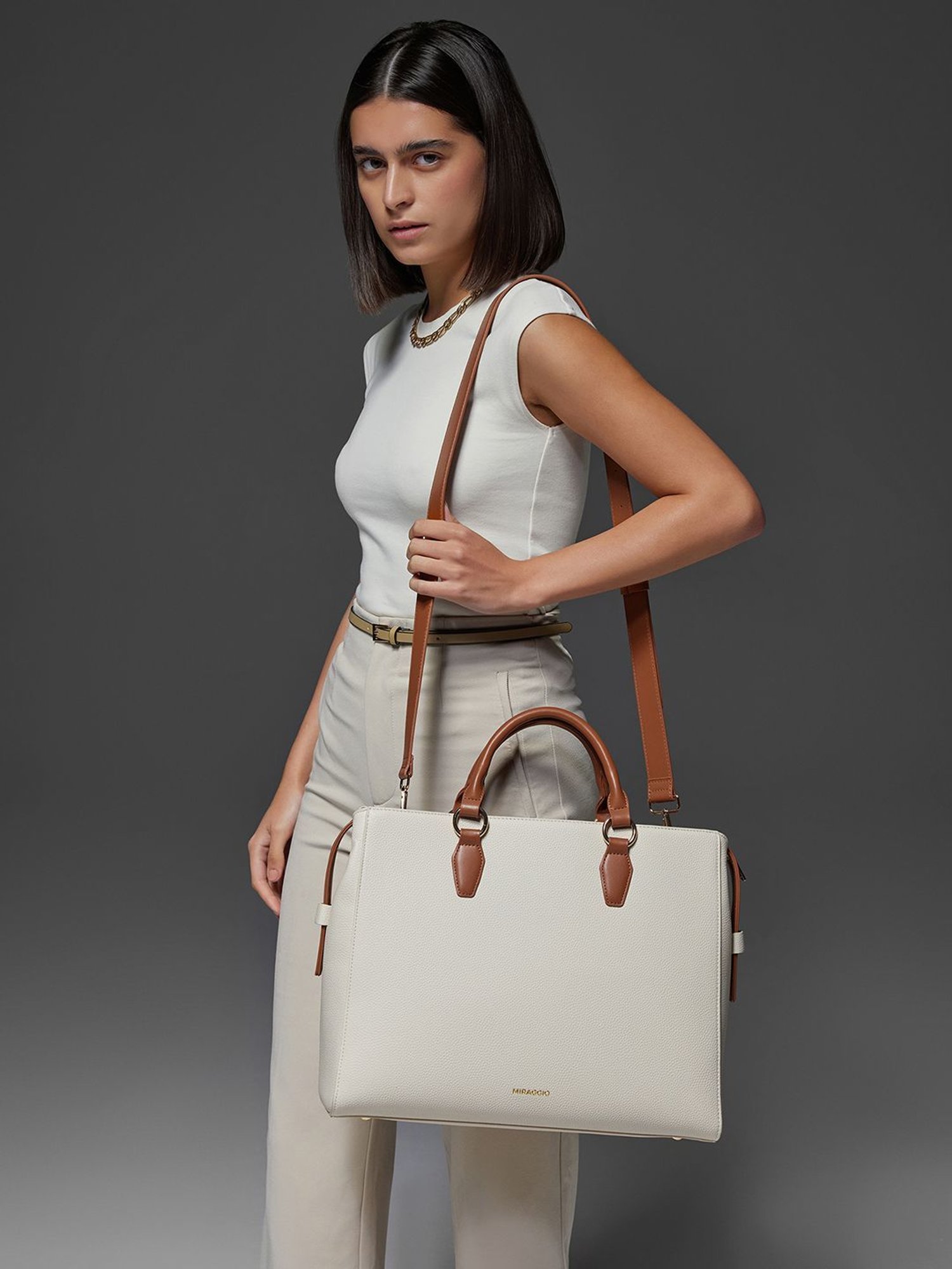 Miraggio Melissa Ivory Large Textured Satchel Handbag