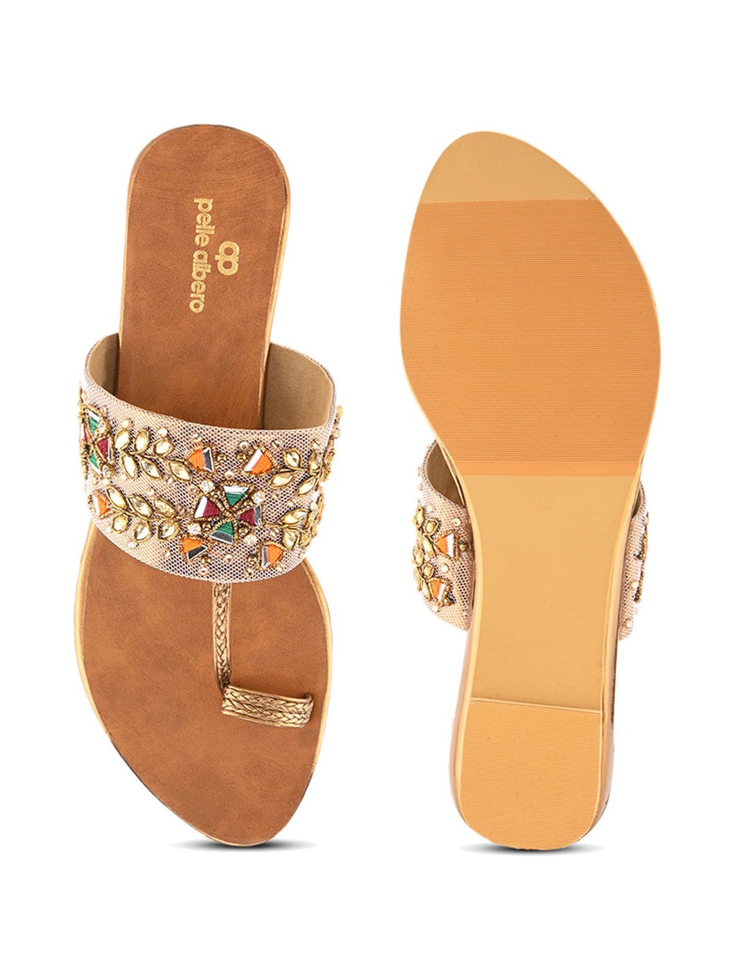 Pelle Albero Women's Antique Gold Toe Ring Sandals